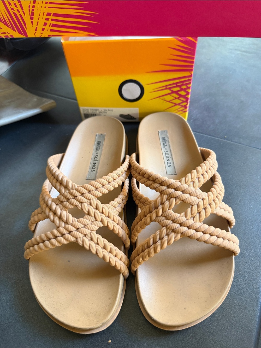 Melissa Tan Braided Rope Slide Sandals Size 5